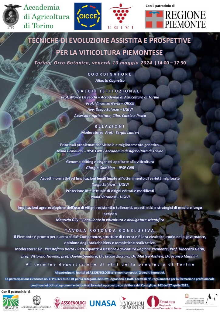 LOCANDINA_TECNICHE DI EVOLUZIONE ASSISTITA E PROSPETTIVE PER LA VITICOLTURA PIEMONTESE_FINALE_ 10 maggio 2024