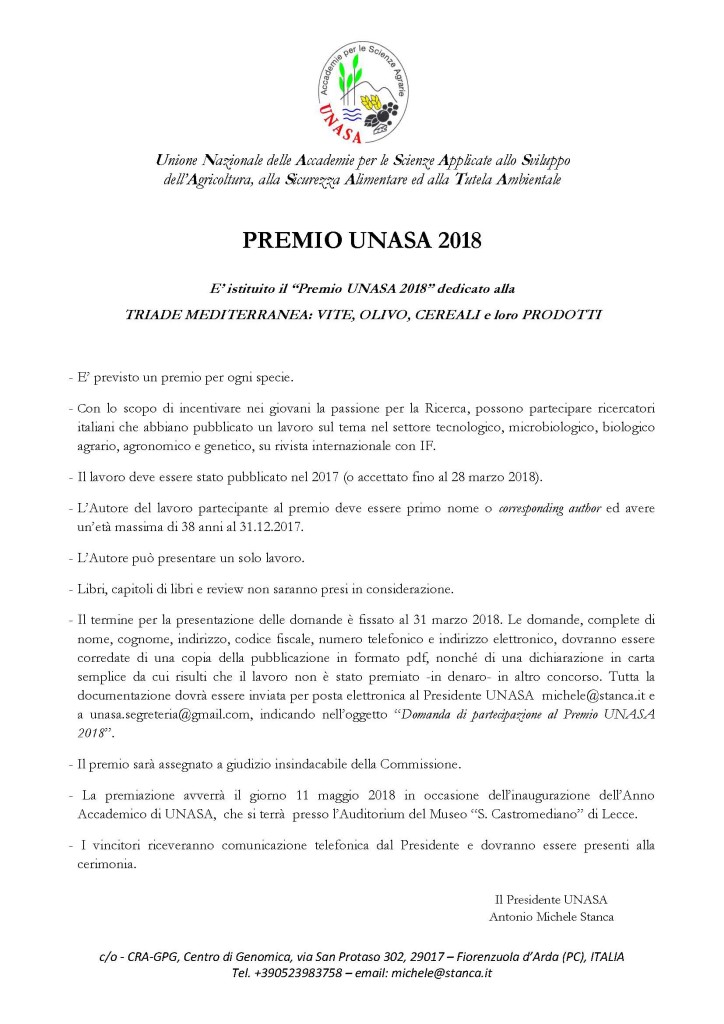 premio UNASA 2018